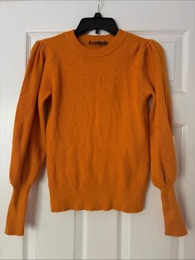 🧡💛Dark Yellow-Orange Ribbed Puff-Sleeve Women's Sweater